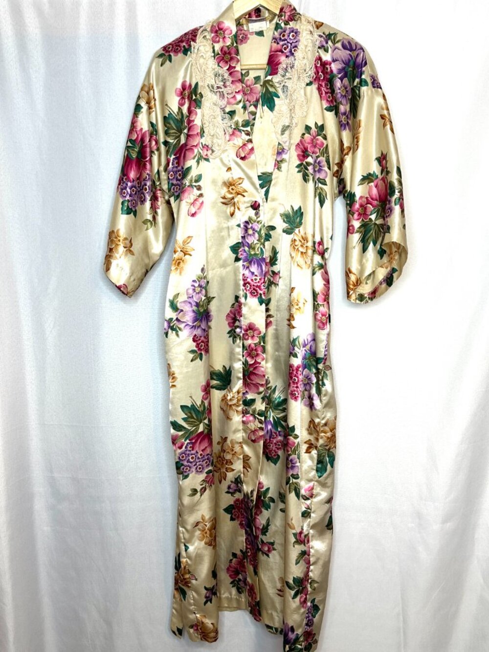 VTG California Dynasty Floral Lace Belted Robe, Small Made USA Coquette Cottage - Picture 2 of 7